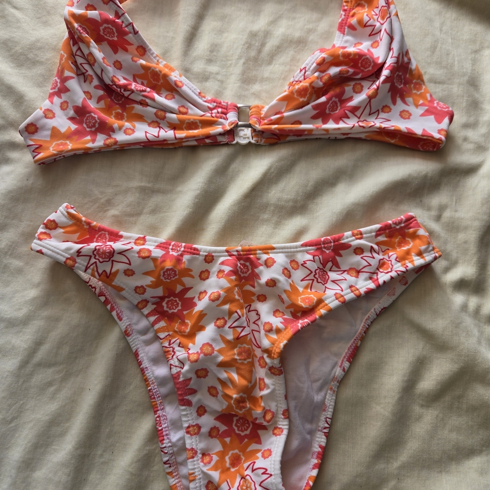 Floral Bikini Set in Orange and Pink